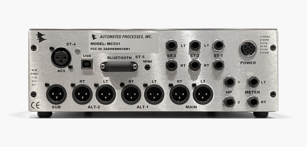 API MC531's back panel showing input and output connections