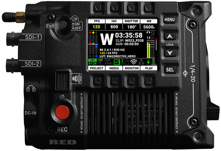 RED V-Raptor camera control screen and outputs