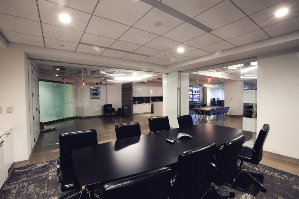 glass walled conference room