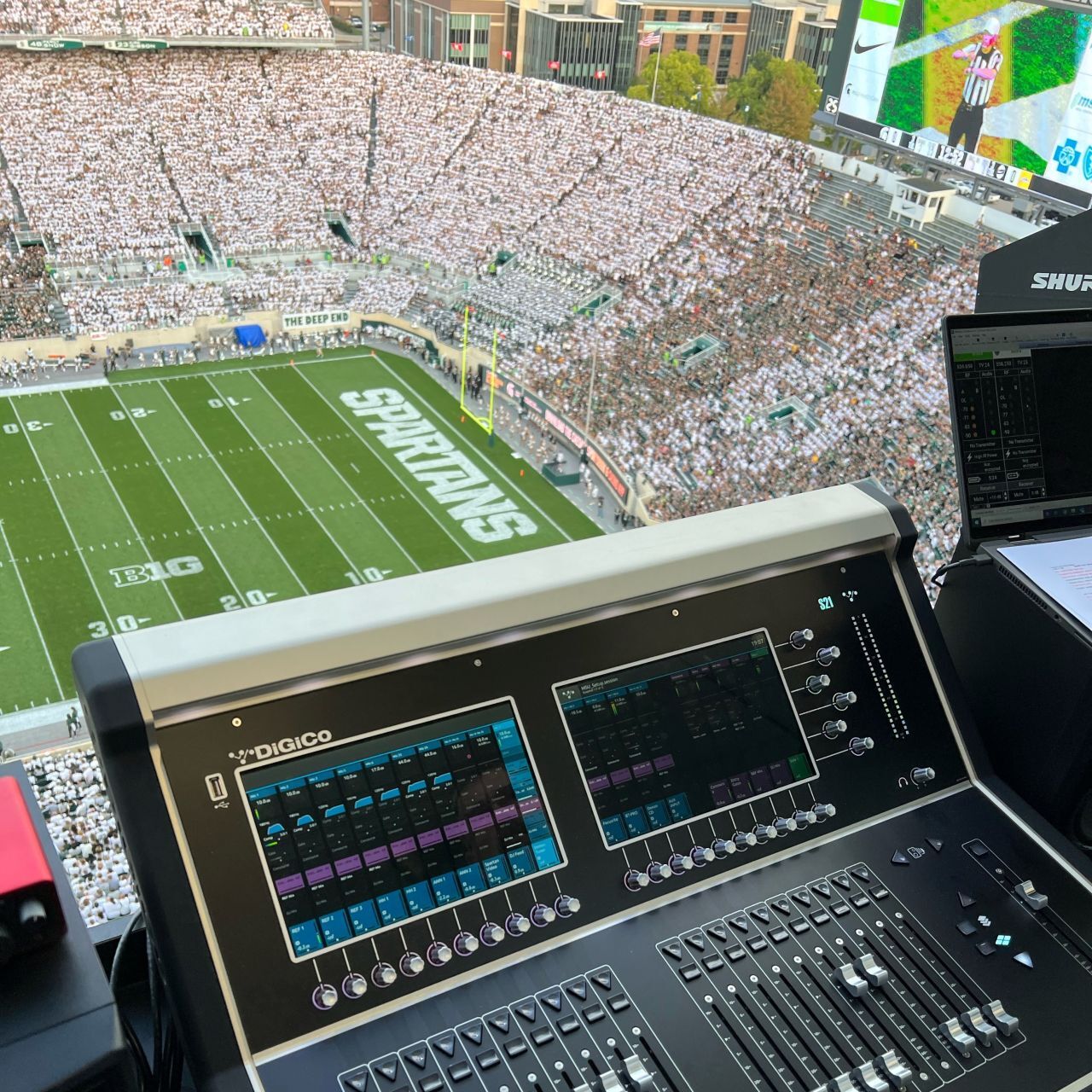 Digico mixing console in the back-of-house control room at Spartan Stadium