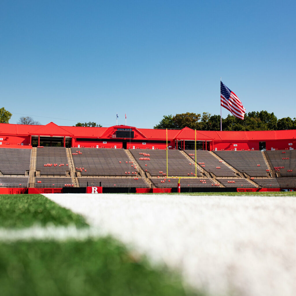 Ground level view of the north end bleachers from the field