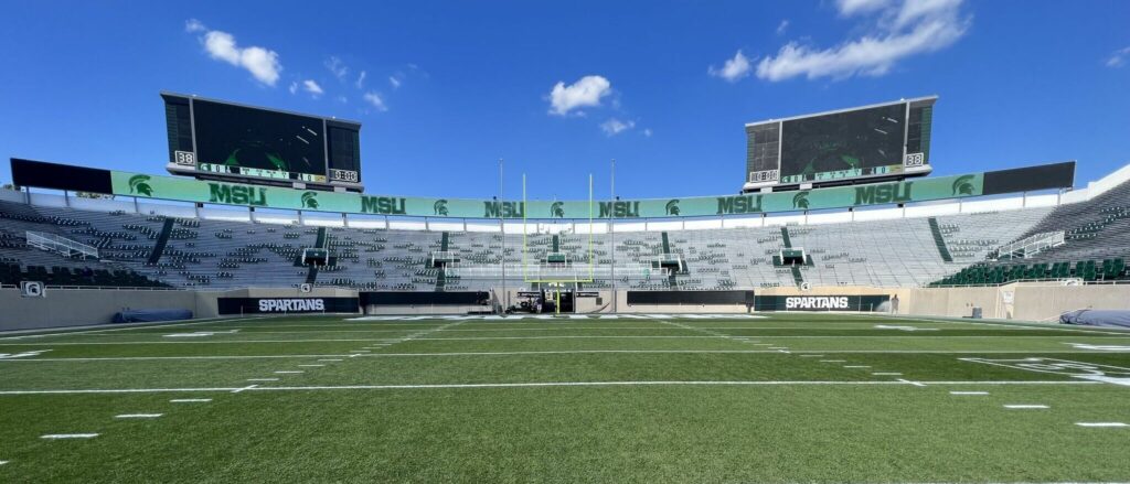 Wide angle view of Spartan Stadium football field