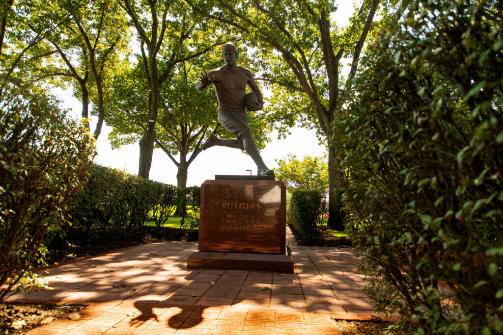 Birthplace of college football statue outside of SHI Stadium