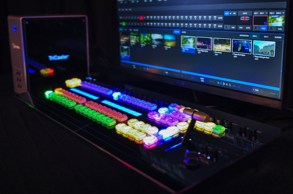 NewTek Flex angles view of the control panel in a studio workstation