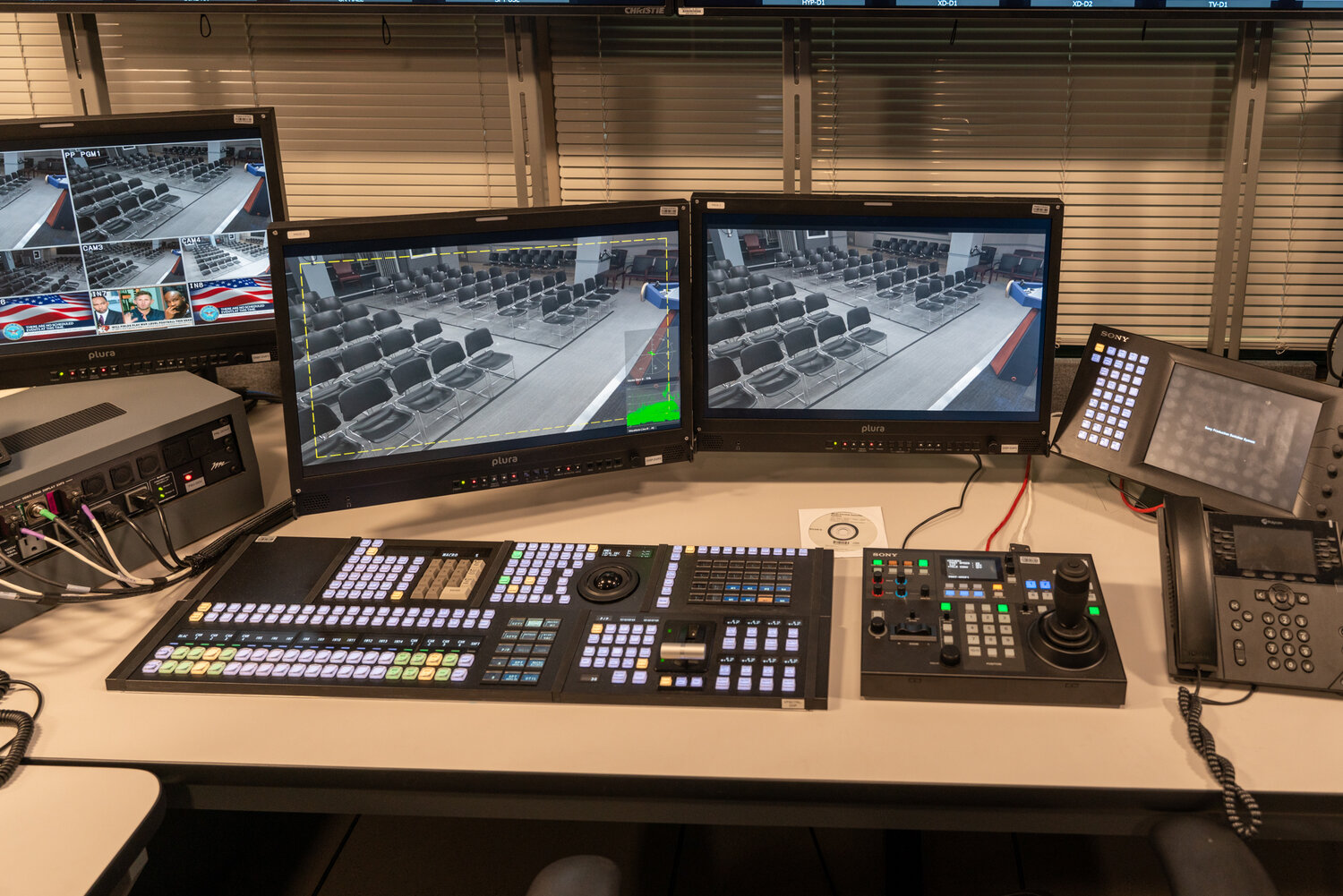 Sony video switcher control surface at the DoD News broadcast control room at the Pentagon.